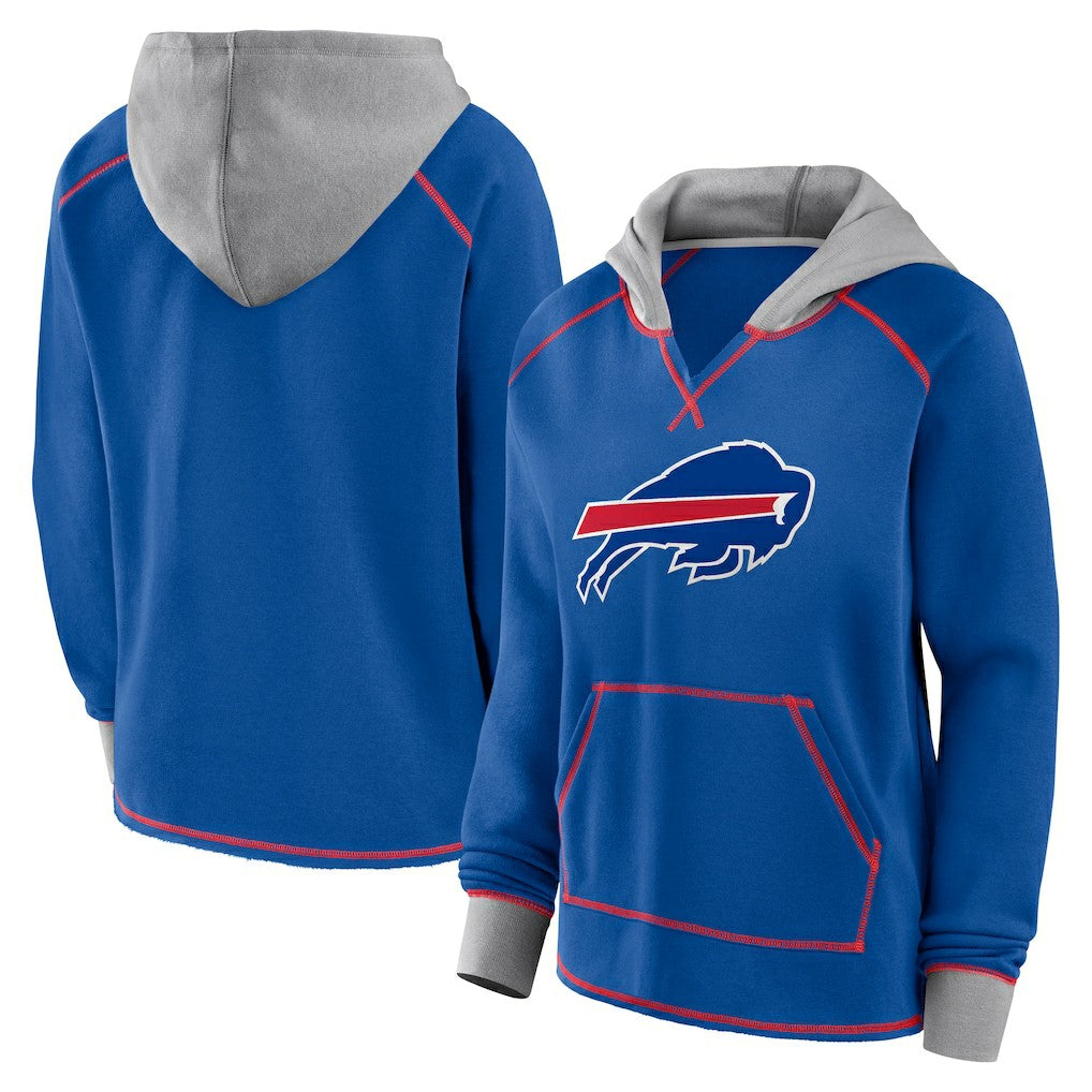 Buffalo Bills Logo Athletic Women's Boom Fleece Pullover V-Neck Hoodie Royal - NFL