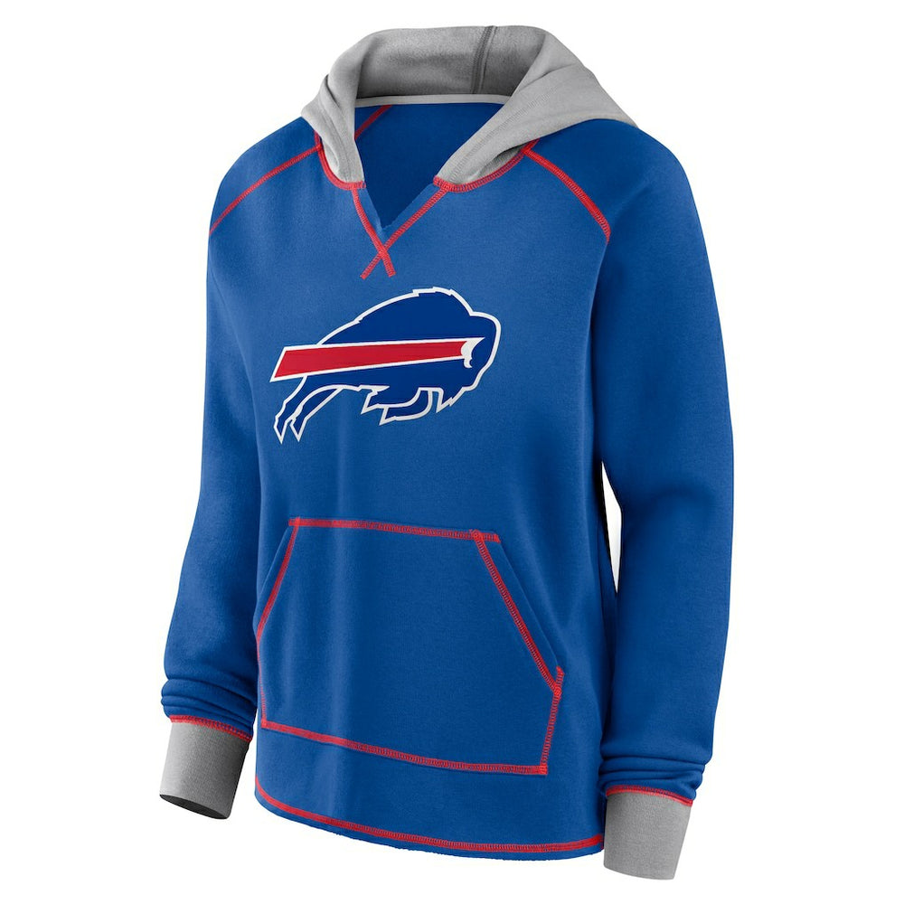 Buffalo Bills Logo Athletic Women's Boom Fleece Pullover V-Neck Hoodie Royal - NFL