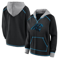 Carolina Panthers Logo Athletic Women's Boom Fleece Pullover V-Neck Hoodie Black - NFL
