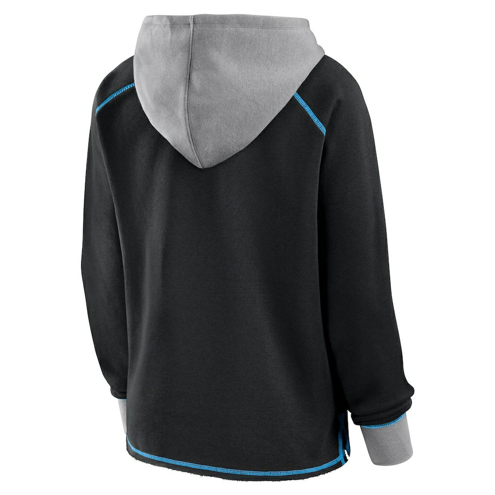 Carolina Panthers Logo Athletic Women's Boom Fleece Pullover V-Neck Hoodie Black - NFL