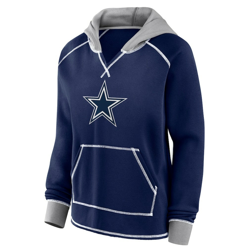 Dallas Cowboys Logo Athletic Women's Boom Fleece Pullover V-Neck Hoodie Navy - NFL