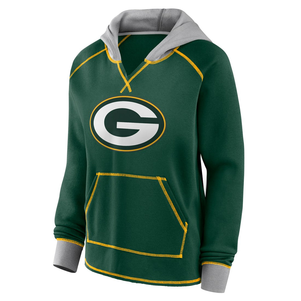Green Bay Packers Logo Athletic Women's Boom Fleece Pullover V-Neck Hoodie Green - NFL