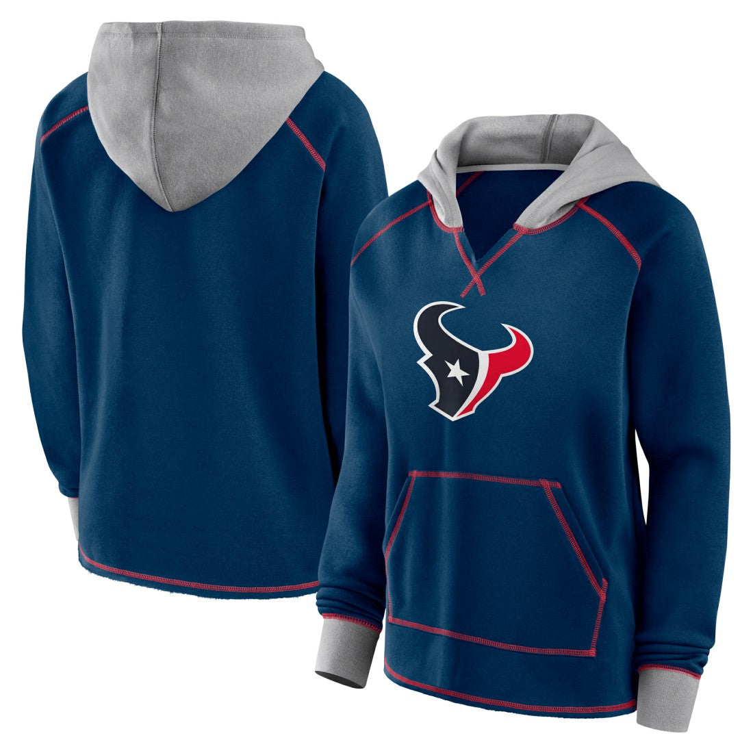 Houston Texans Logo Athletic Women's Boom Fleece Pullover V-Neck Hoodie Navy - NFL
