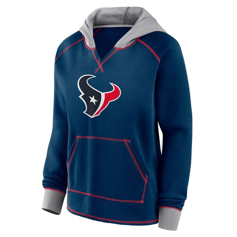 Houston Texans Logo Athletic Women's Boom Fleece Pullover V-Neck Hoodie Navy - NFL