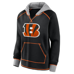 Cincinnati Bengals Logo Athletic Women's Boom Fleece Pullover V-Neck Hoodie Black - NFL