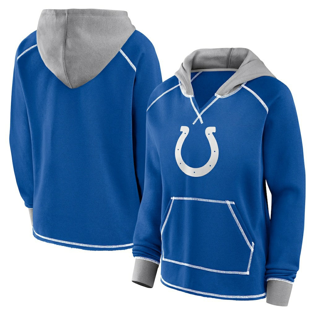 Indianapolis Colts Logo Athletic Women's Boom Fleece Pullover V-Neck Hoodie Royal - NFL