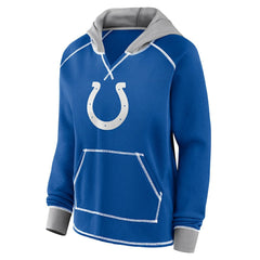 Indianapolis Colts Logo Athletic Women's Boom Fleece Pullover V-Neck Hoodie Royal - NFL