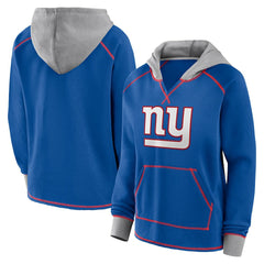 New York Giants Logo Athletic Women's Boom Fleece Pullover V-Neck Hoodie Royal - NFL