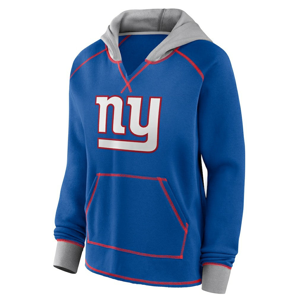 New York Giants Logo Athletic Women's Boom Fleece Pullover V-Neck Hoodie Royal - NFL