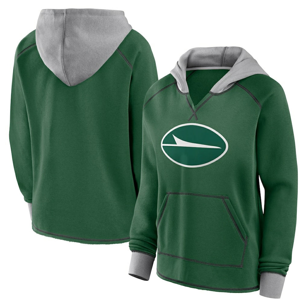 New York Jets Logo Athletic Women's Boom Fleece Pullover V-Neck Hoodie Green - NFL