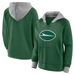 New York Jets Logo Athletic Women's Boom Fleece Pullover V-Neck Hoodie Green - NFL