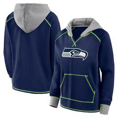 Seattle Seahawks Logo Athletic Women's Boom Fleece Pullover V-Neck Hoodie College Navy - NFL