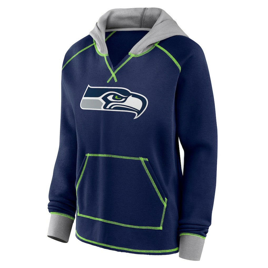 Seattle Seahawks Logo Athletic Women's Boom Fleece Pullover V-Neck Hoodie College Navy - NFL