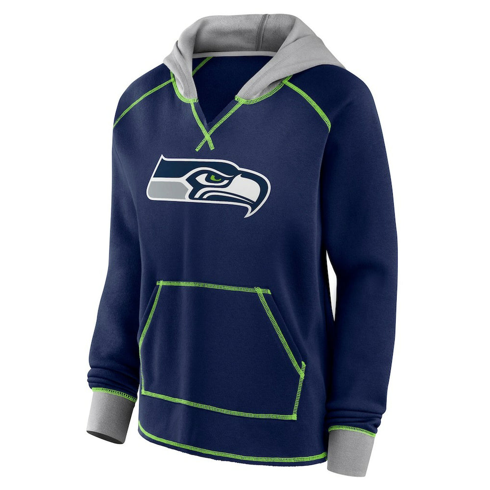 Seattle Seahawks Logo Athletic Women's Boom Fleece Pullover V-Neck Hoodie College Navy - NFL