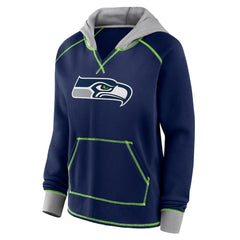 Seattle Seahawks Logo Athletic Women's Boom Fleece Pullover V-Neck Hoodie College Navy - NFL