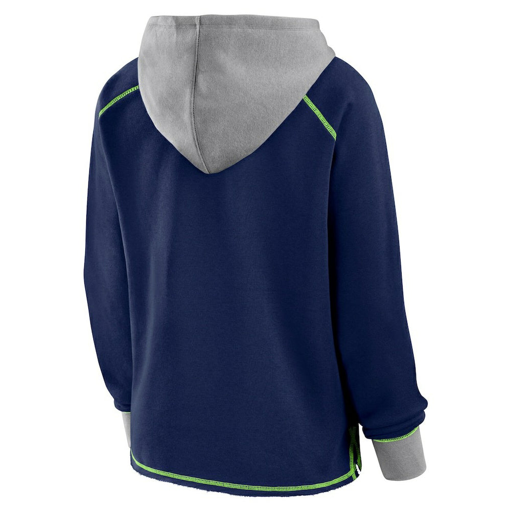 Seattle Seahawks Logo Athletic Women's Boom Fleece Pullover V-Neck Hoodie College Navy - NFL