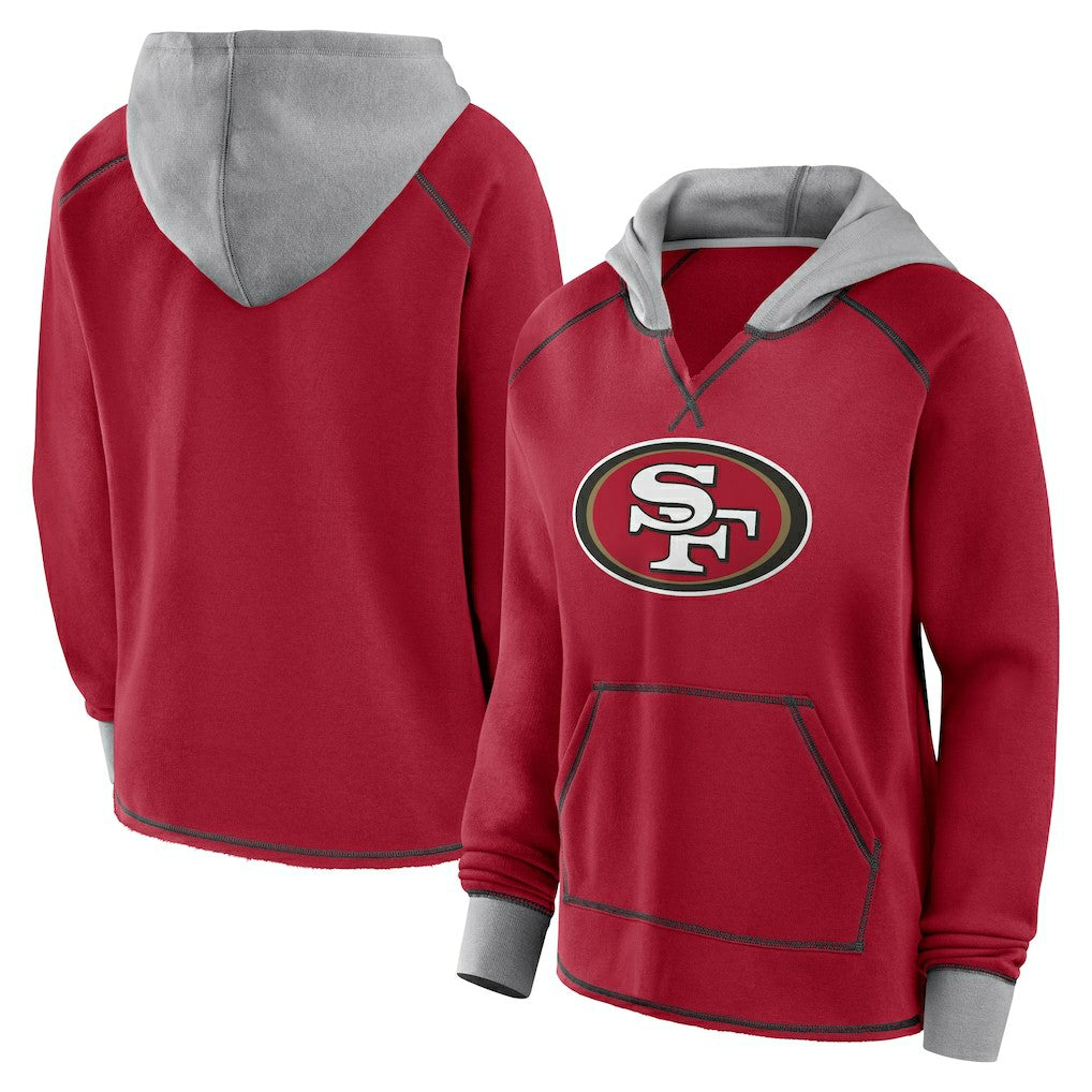 San Francisco 49ers Logo Athletic Women's Boom Fleece Pullover V-Neck Hoodie Scarlet - NFL