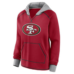 San Francisco 49ers Logo Athletic Women's Boom Fleece Pullover V-Neck Hoodie Scarlet - NFL