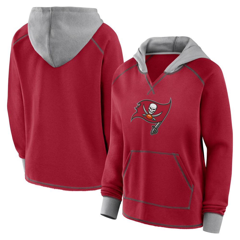 Tampa Bay Buccaneers Logo Athletic Women's Boom Fleece Pullover V-Neck Hoodie Red - NFL