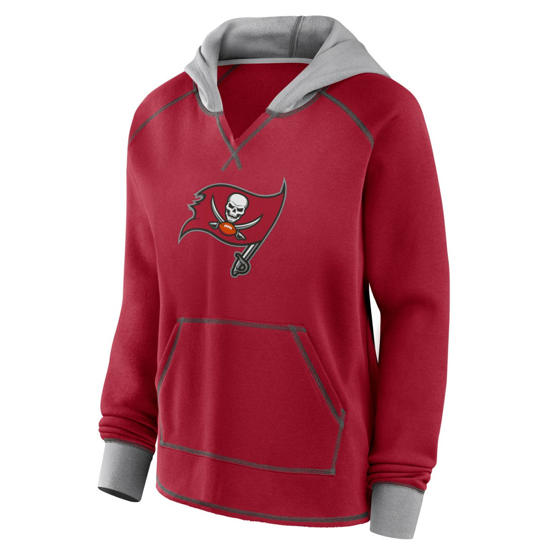 Tampa Bay Buccaneers Logo Athletic Women's Boom Fleece Pullover V-Neck Hoodie Red - NFL