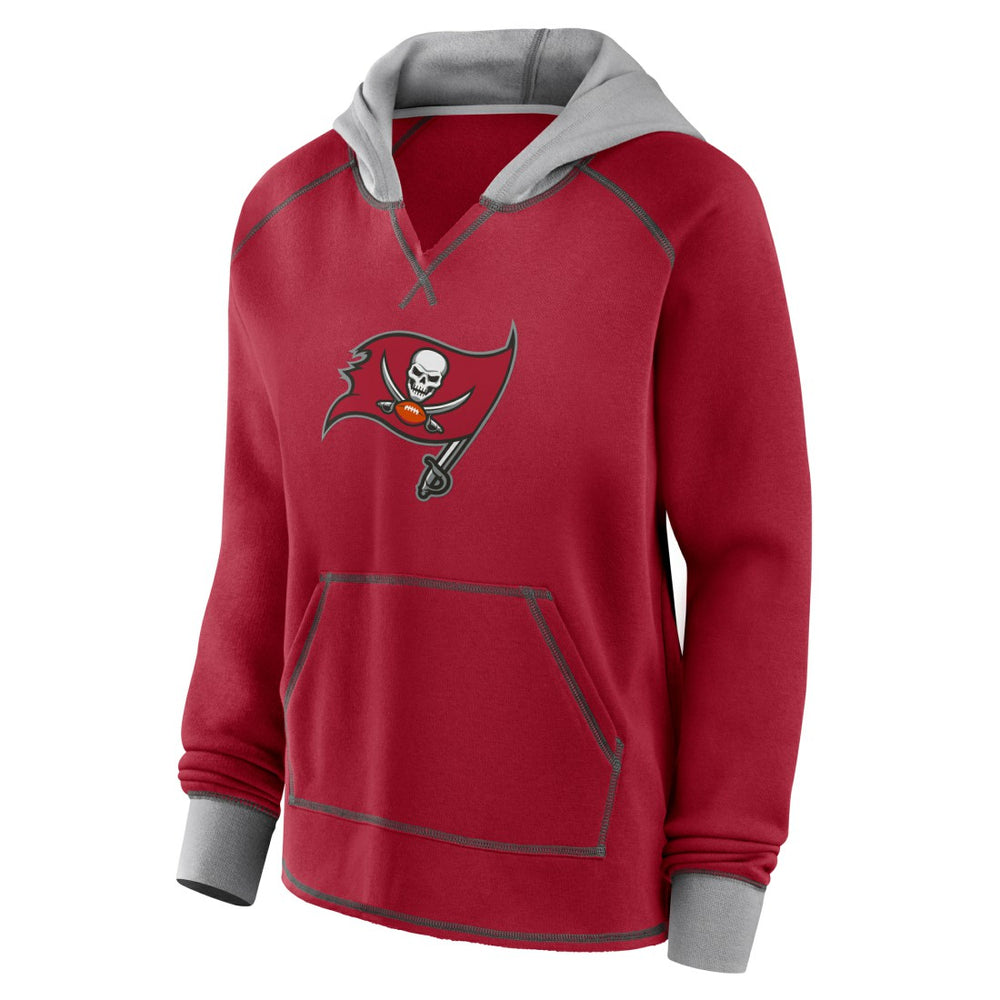Tampa Bay Buccaneers Logo Athletic Women's Boom Fleece Pullover V-Neck Hoodie Red - NFL