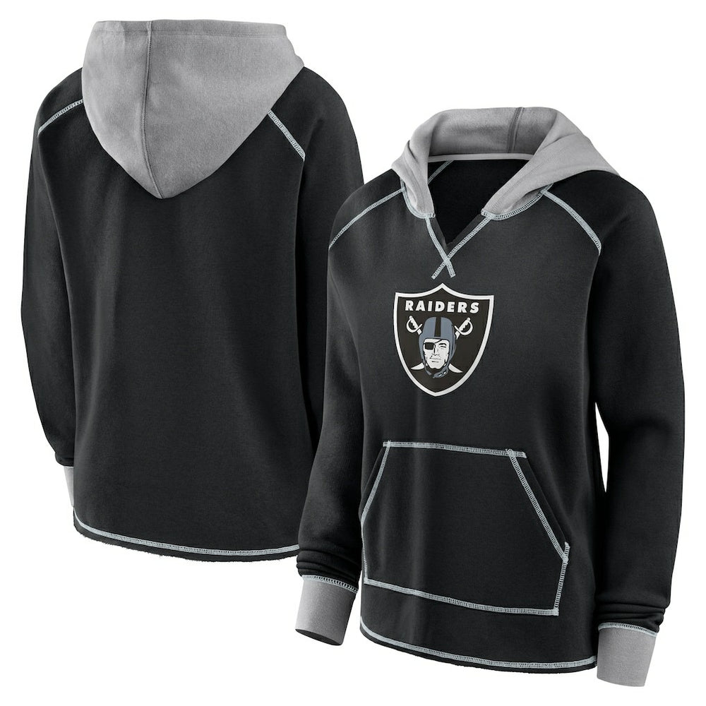 Las Vegas Raiders Logo Athletic Women's Boom Fleece Pullover V-Neck Hoodie Black - NFL