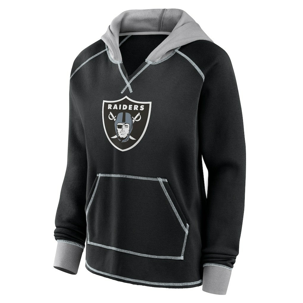Las Vegas Raiders Logo Athletic Women's Boom Fleece Pullover V-Neck Hoodie Black - NFL