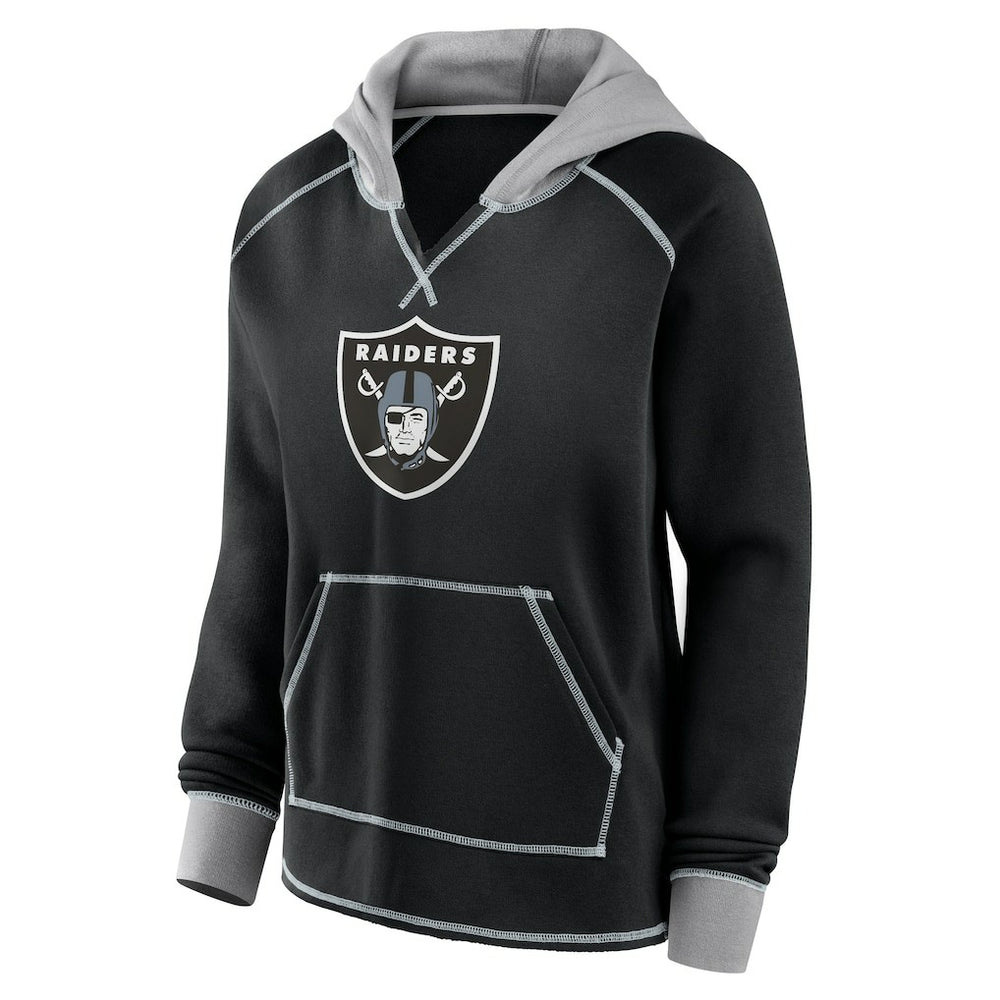 Las Vegas Raiders Logo Athletic Women's Boom Fleece Pullover V-Neck Hoodie Black - NFL