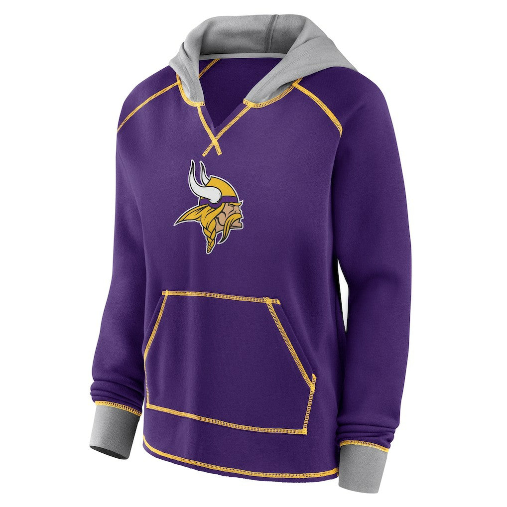 Minnesota Vikings Logo Athletic Women's Boom Fleece Pullover V-Neck Hoodie Purple - NFL