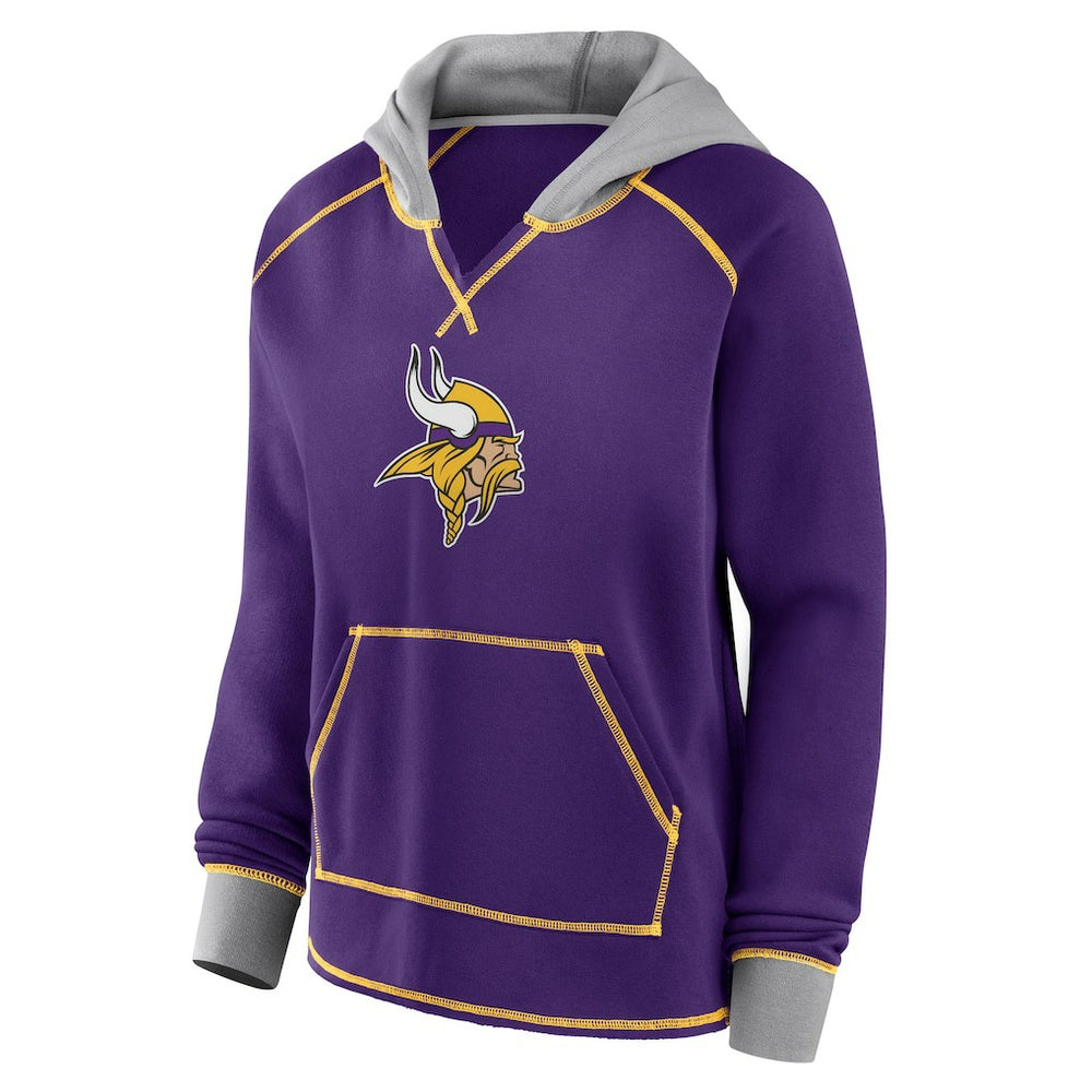 Minnesota Vikings Logo Athletic Women's Boom Fleece Pullover V-Neck Hoodie Purple - NFL