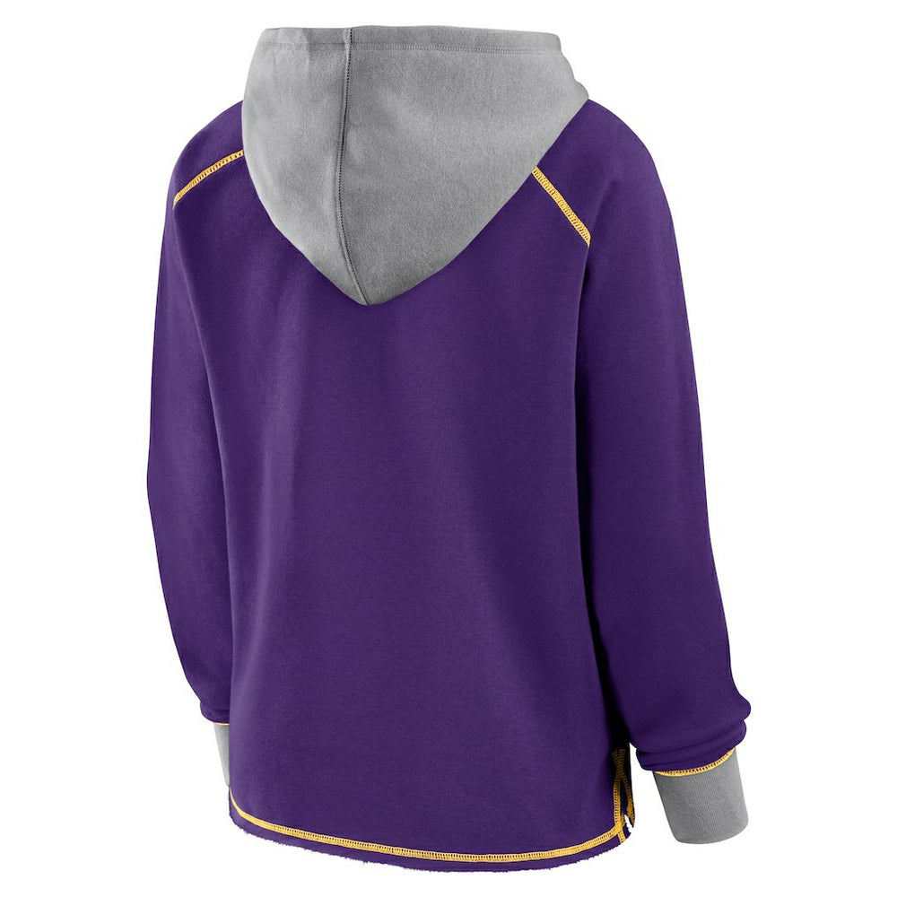 Minnesota Vikings Logo Athletic Women's Boom Fleece Pullover V-Neck Hoodie Purple - NFL