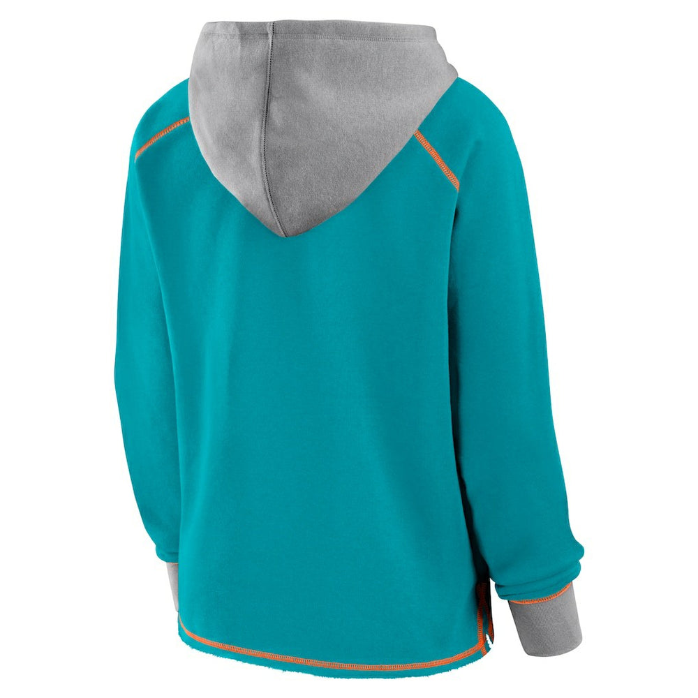 Miami Dolphins Logo Athletic Women's Boom Fleece Pullover V-Neck Hoodie Aqua - NFL