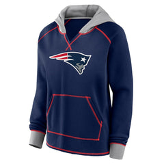 New England Patriots Logo Athletic Women's Boom Fleece Pullover V-Neck Hoodie Navy - NFL