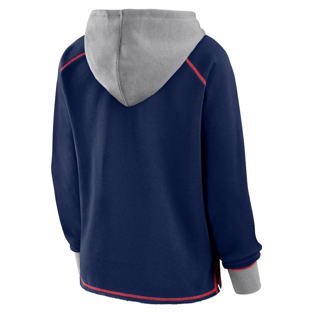 New England Patriots Logo Athletic Women's Boom Fleece Pullover V-Neck Hoodie Navy - NFL
