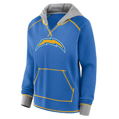 Los Angeles Chargers Logo Athletic Women's Boom Fleece Pullover V-Neck Hoodie Powder Blue - NFL