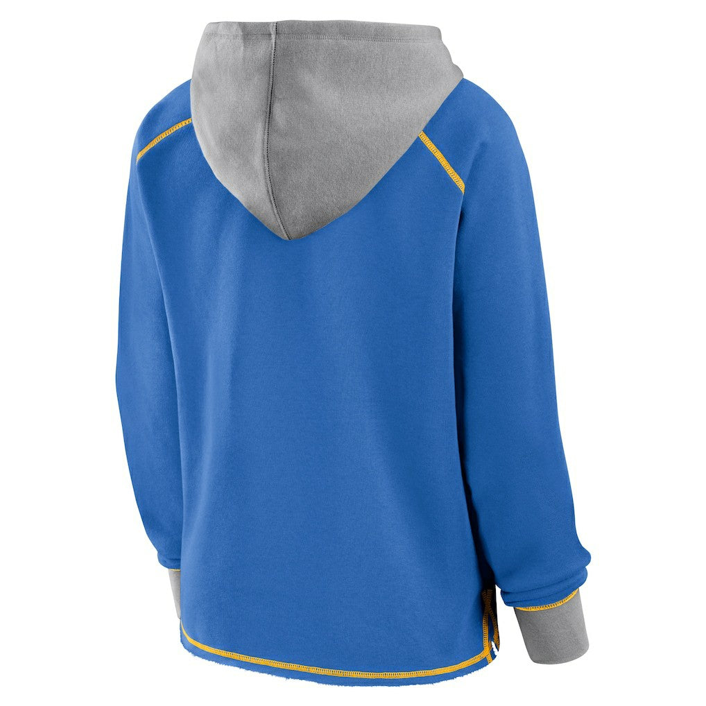 Los Angeles Chargers Logo Athletic Women's Boom Fleece Pullover V-Neck Hoodie Powder Blue - NFL