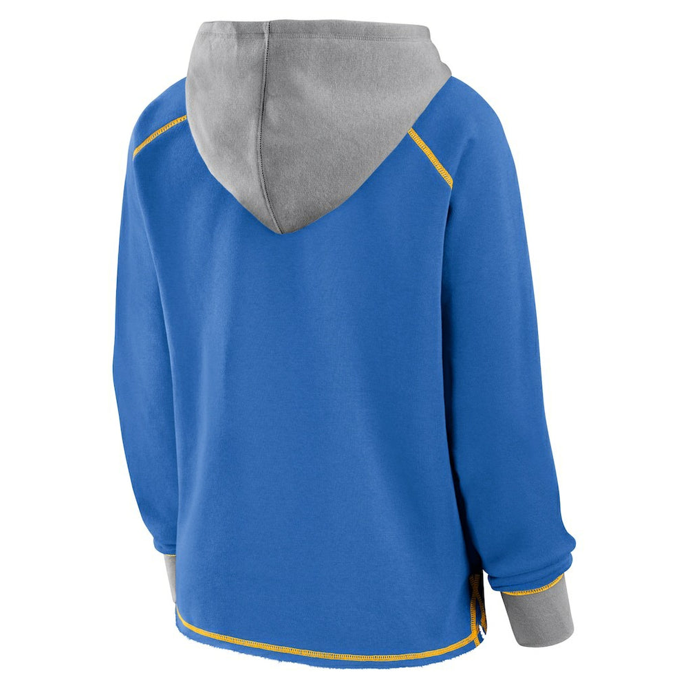 Los Angeles Chargers Logo Athletic Women's Boom Fleece Pullover V-Neck Hoodie Powder Blue - NFL