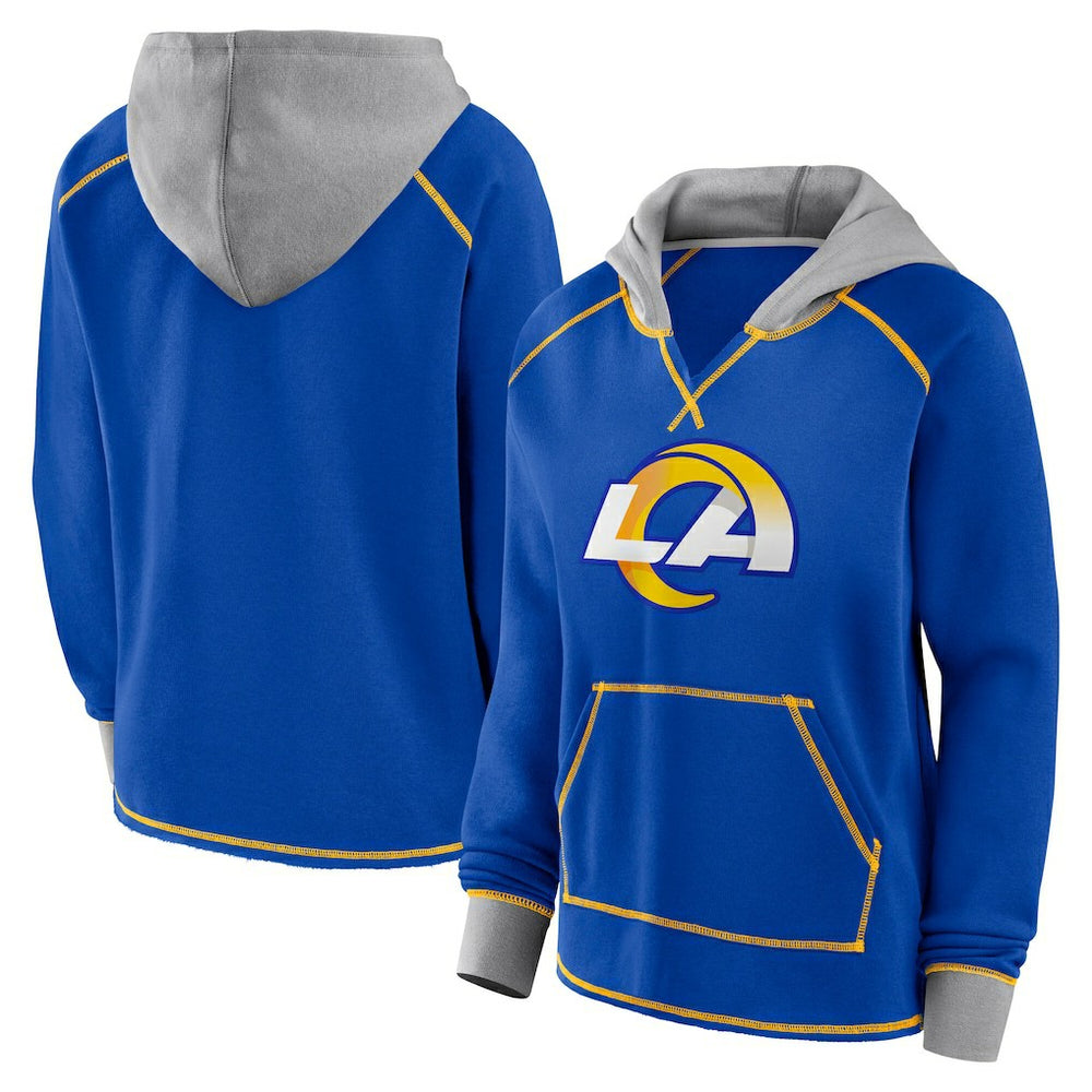 Los Angeles Rams Logo Athletic Women's Boom Fleece Pullover V-Neck Hoodie Royal - NFL
