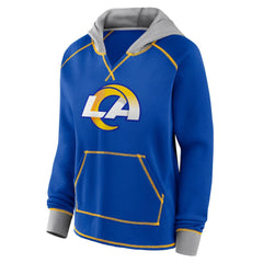Los Angeles Rams Logo Athletic Women's Boom Fleece Pullover V-Neck Hoodie Royal - NFL