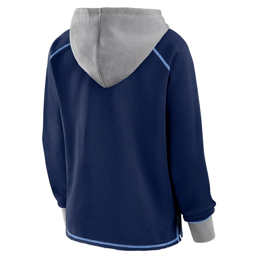 Tennessee Titans Logo Athletic Women's Boom Fleece Pullover V-Neck Hoodie Navy - NFL