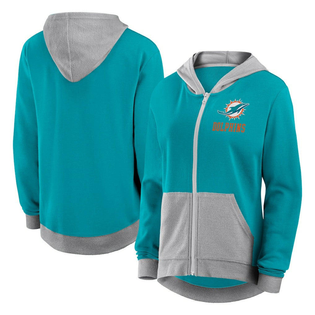 Miami Dolphins Logo Athletic Women's Hit It French Terry Full-Zip Hoodie Aqua - NFL