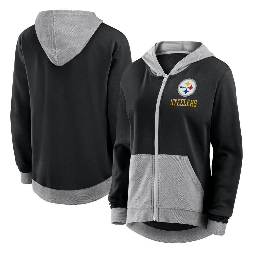 Pittsburgh Steelers Logo Athletic Women's Hit It French Terry Full-Zip Hoodie Black - NFL