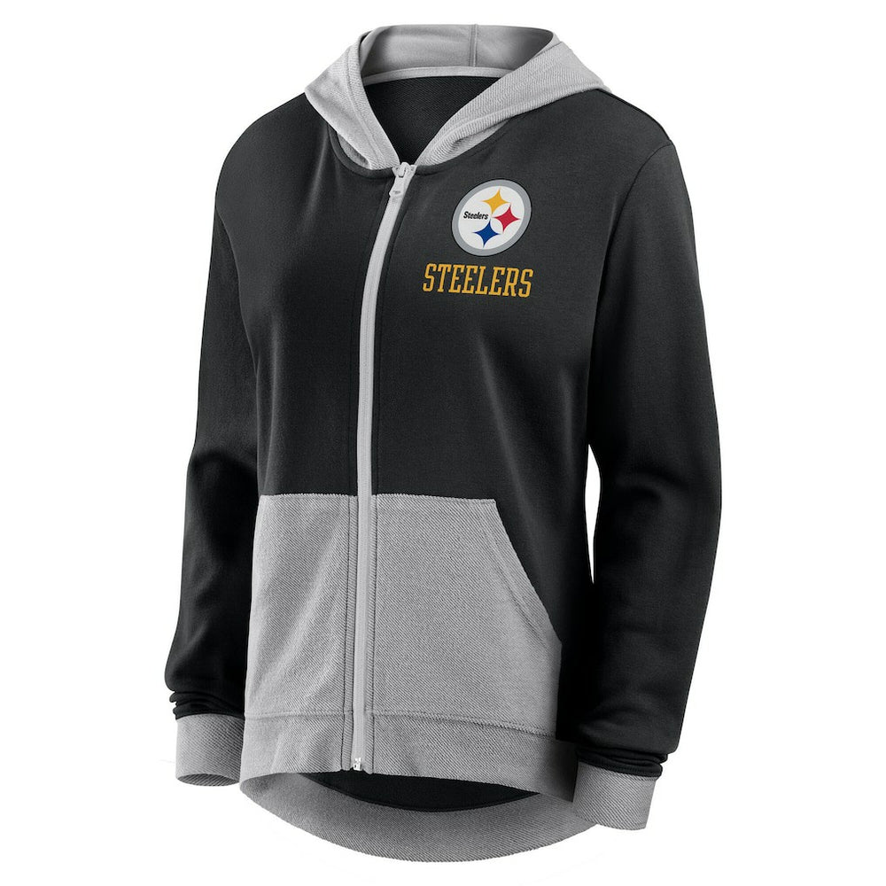 Pittsburgh Steelers Logo Athletic Women's Hit It French Terry Full-Zip Hoodie Black - NFL