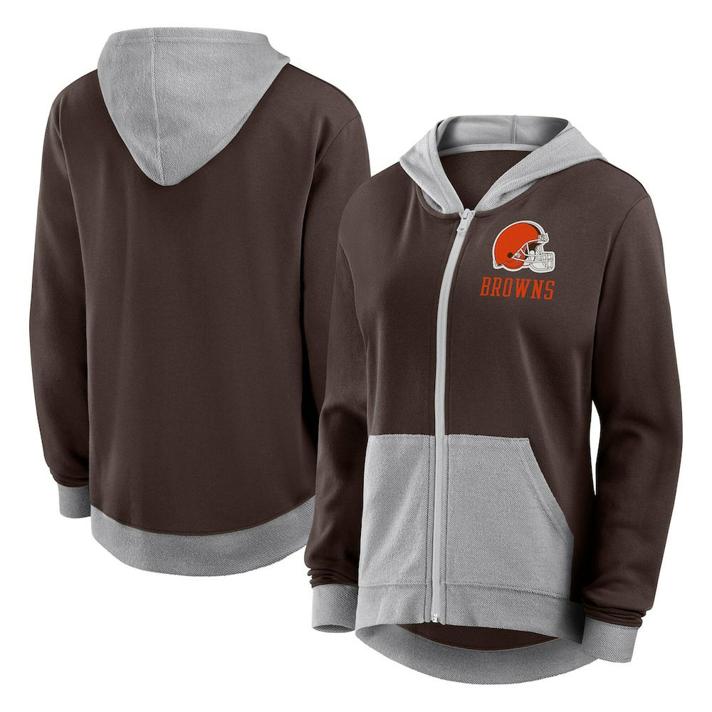 Cleveland Browns Logo Athletic Women's Hit It French Terry Full-Zip Hoodie Brown - NFL