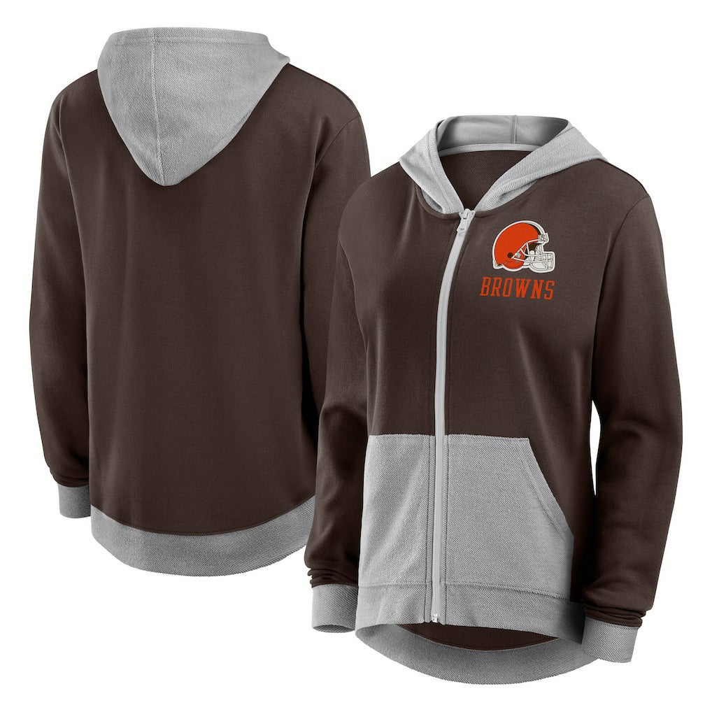 Cleveland Browns Logo Athletic Women's Hit It French Terry Full-Zip Hoodie Brown - NFL