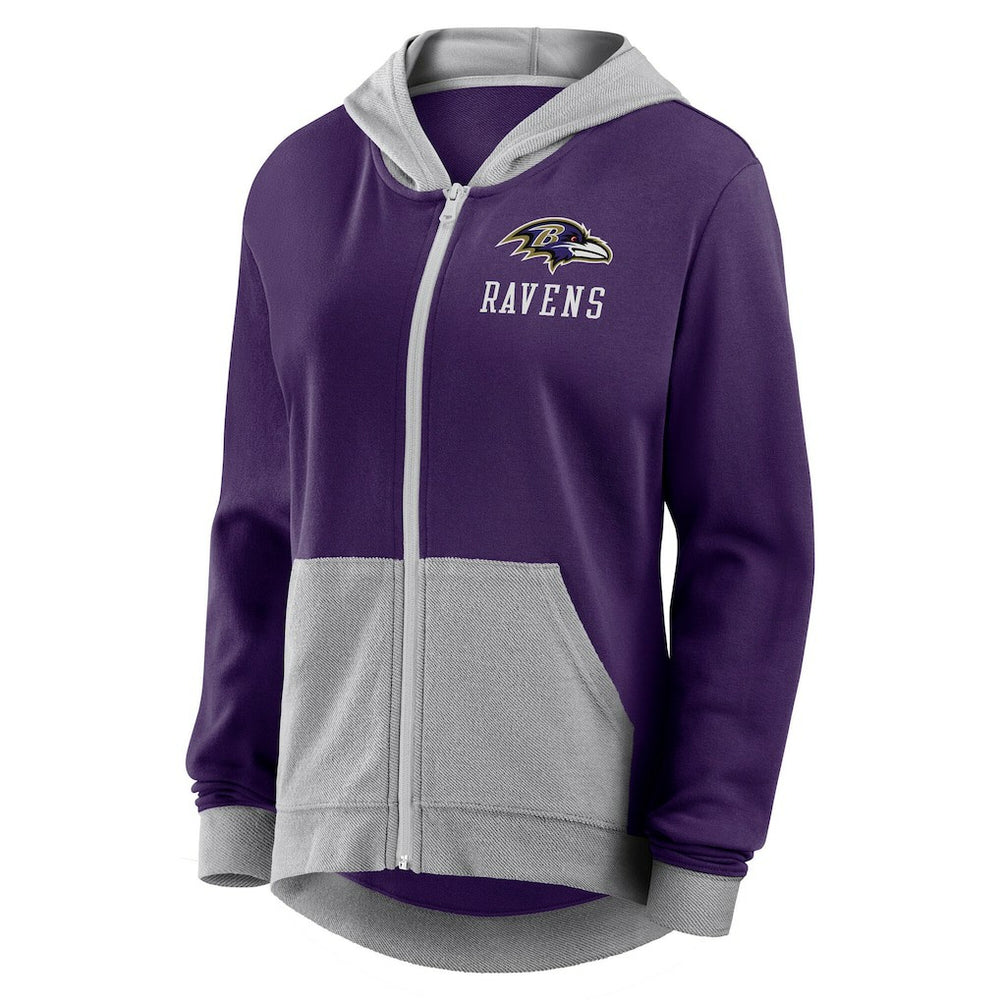 Baltimore Ravens Logo Athletic Women's Hit It French Terry Full-Zip Hoodie Purple - NFL