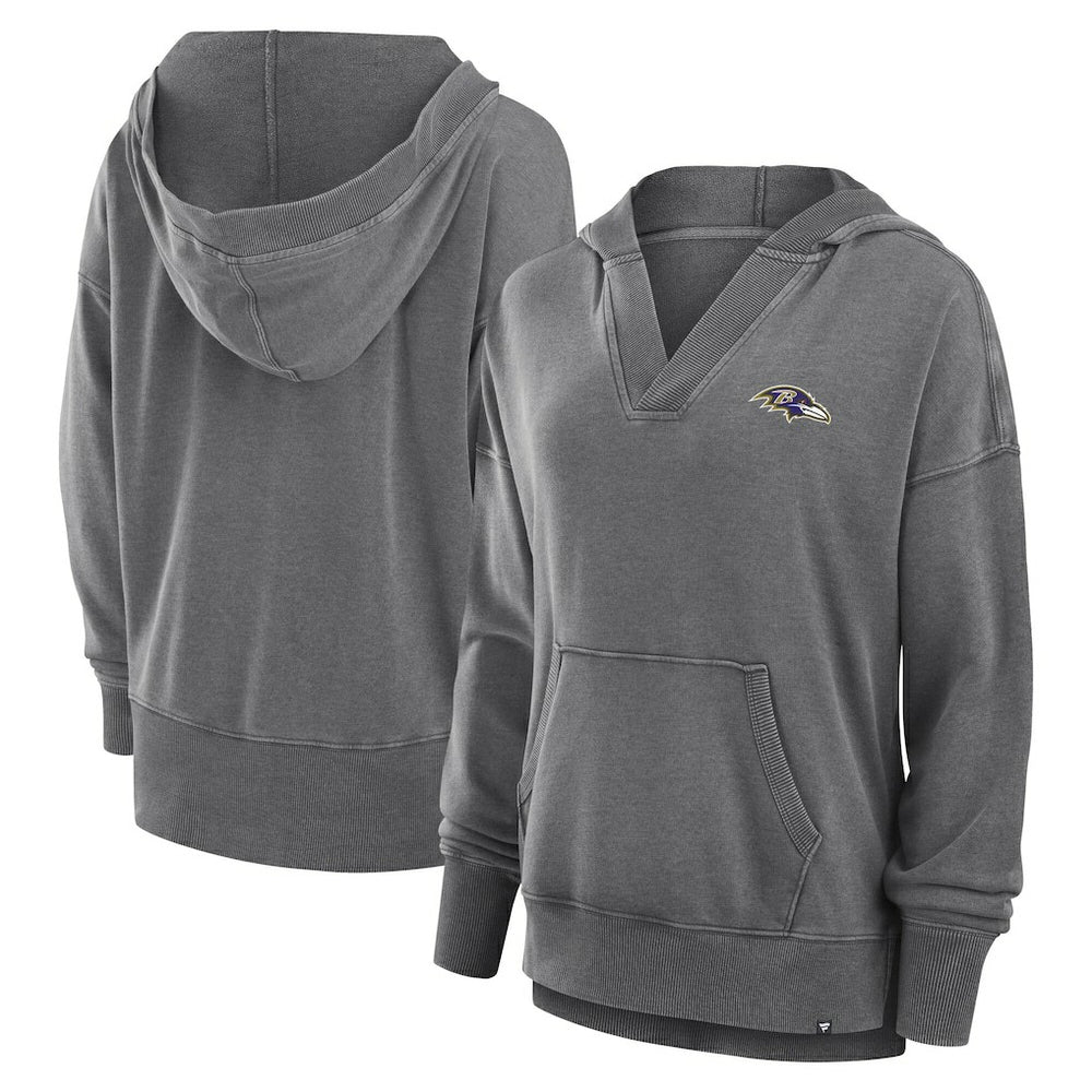 Baltimore Ravens Women's Initiative Snow Wash French Terry V-Neck Pullover Hoodie Heather Charcoal - Fanatics