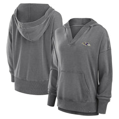 Baltimore Ravens Women's Initiative Snow Wash French Terry V-Neck Pullover Hoodie Heather Charcoal - Fanatics