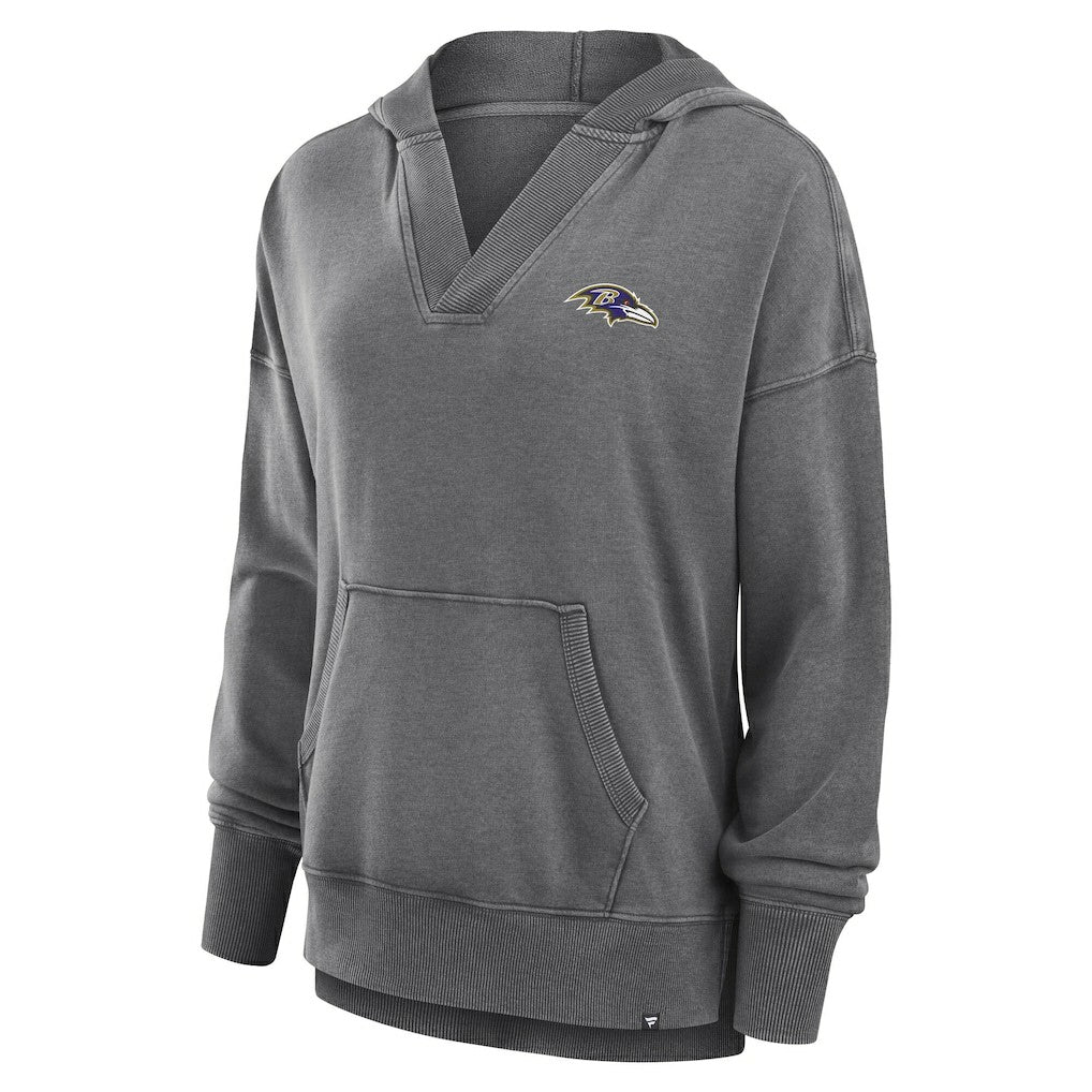 Baltimore Ravens Women's Initiative Snow Wash French Terry V-Neck Pullover Hoodie Heather Charcoal - Fanatics