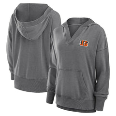 Cincinnati Bengals Women's Initiative Snow Wash French Terry V-Neck Pullover Hoodie Heather Charcoal - Fanatics